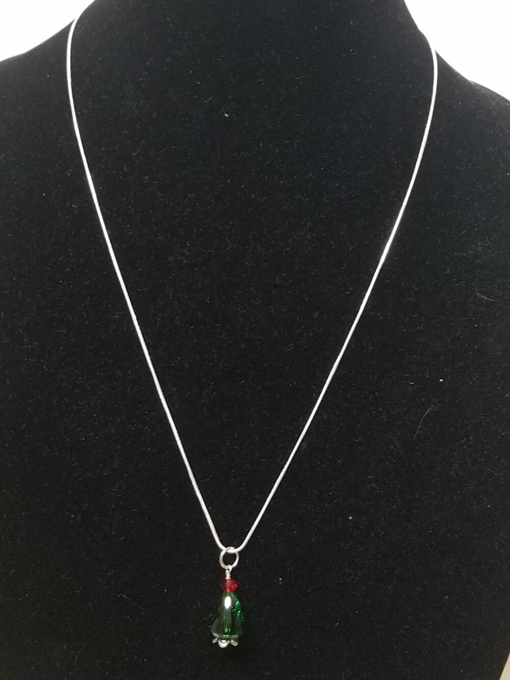 Swarkovsky Crystal Silver Necklace with Green Red Christmas Tree Charm